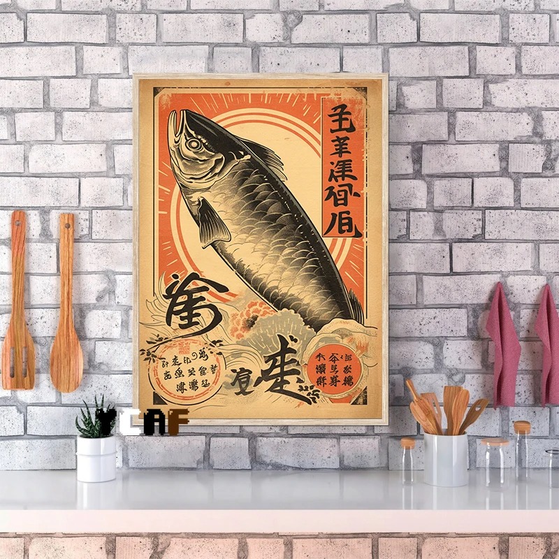 빈티지 일본 음식 포스터 캔버스 인쇄, 빈티지 생선 스 - Japanese Lifestyle And Food 리뷰 및 가격