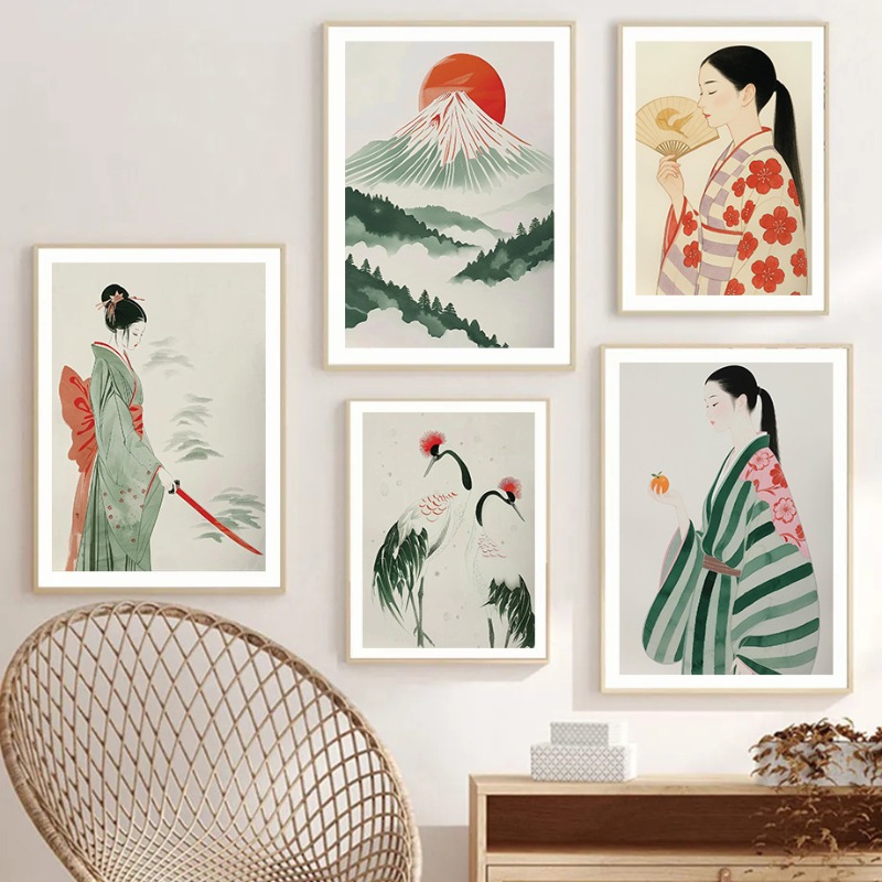 후지산 & 크레인 일본 벽 인쇄 현대 미니멀리스트 풍경 - Japanese Lifestyle And Traditions 리뷰 및 가격